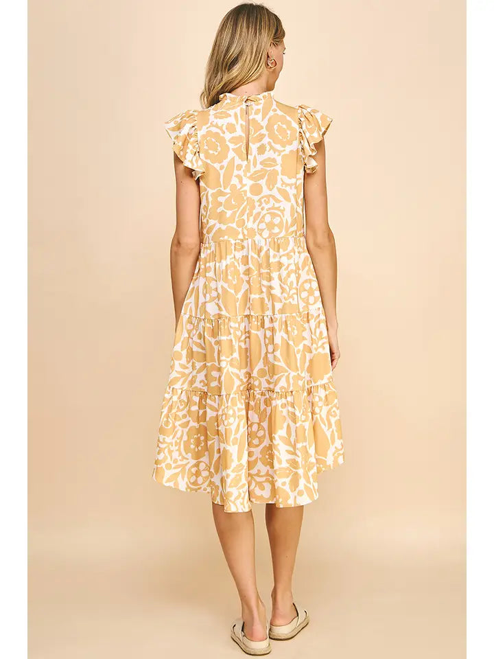 Pinch Floral Tiered Dress - Mustard