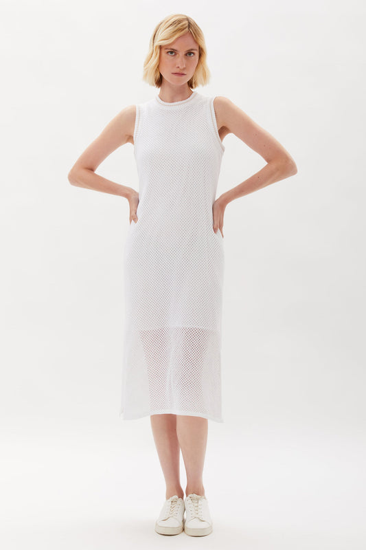 Ecru Mesh Stitch Sweater Dress-White