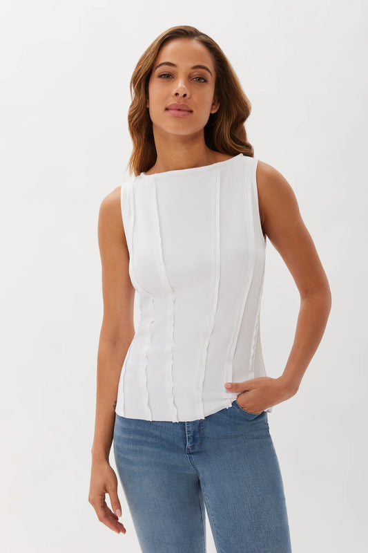 Ecru Style Exposed Seam Knit Shell - White