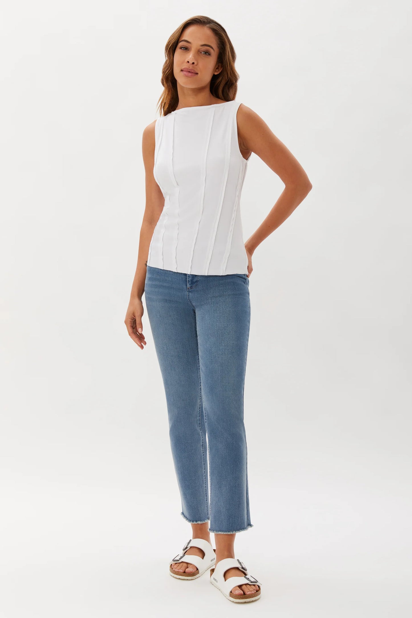 Ecru Style Exposed Seam Knit Shell - White