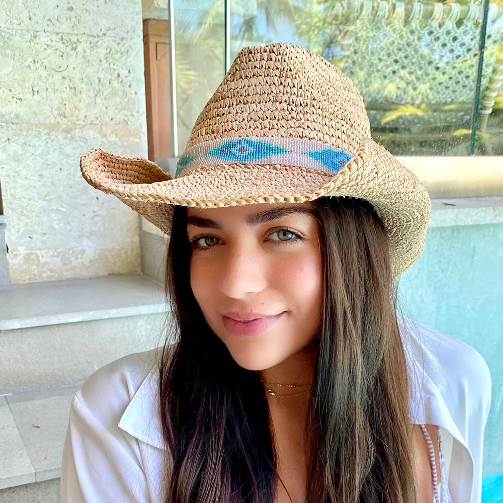 Nikki Beach Blue Jaye Straw Cowboy Hat