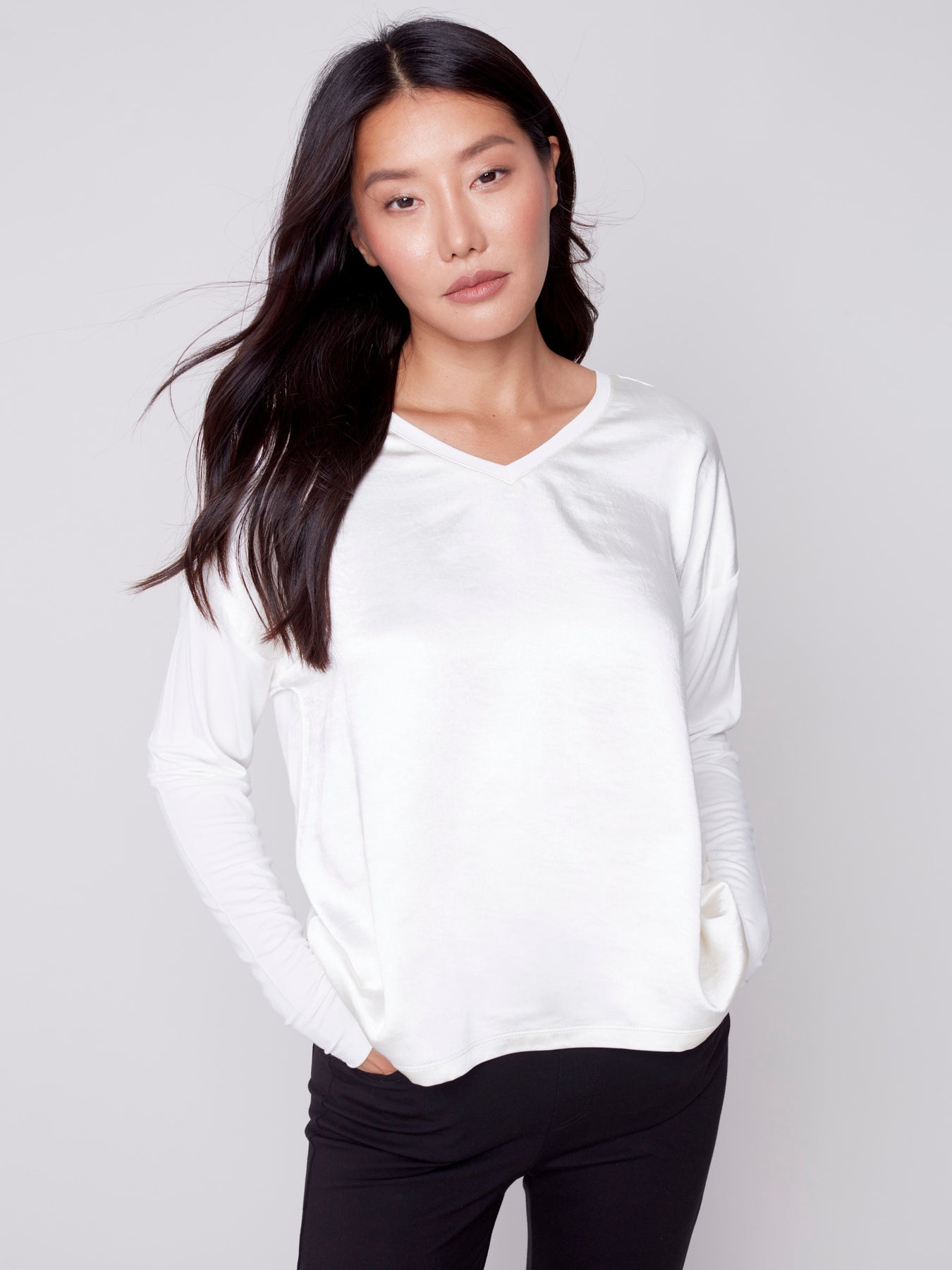 Charlie B Satin and Jersey Knit Top