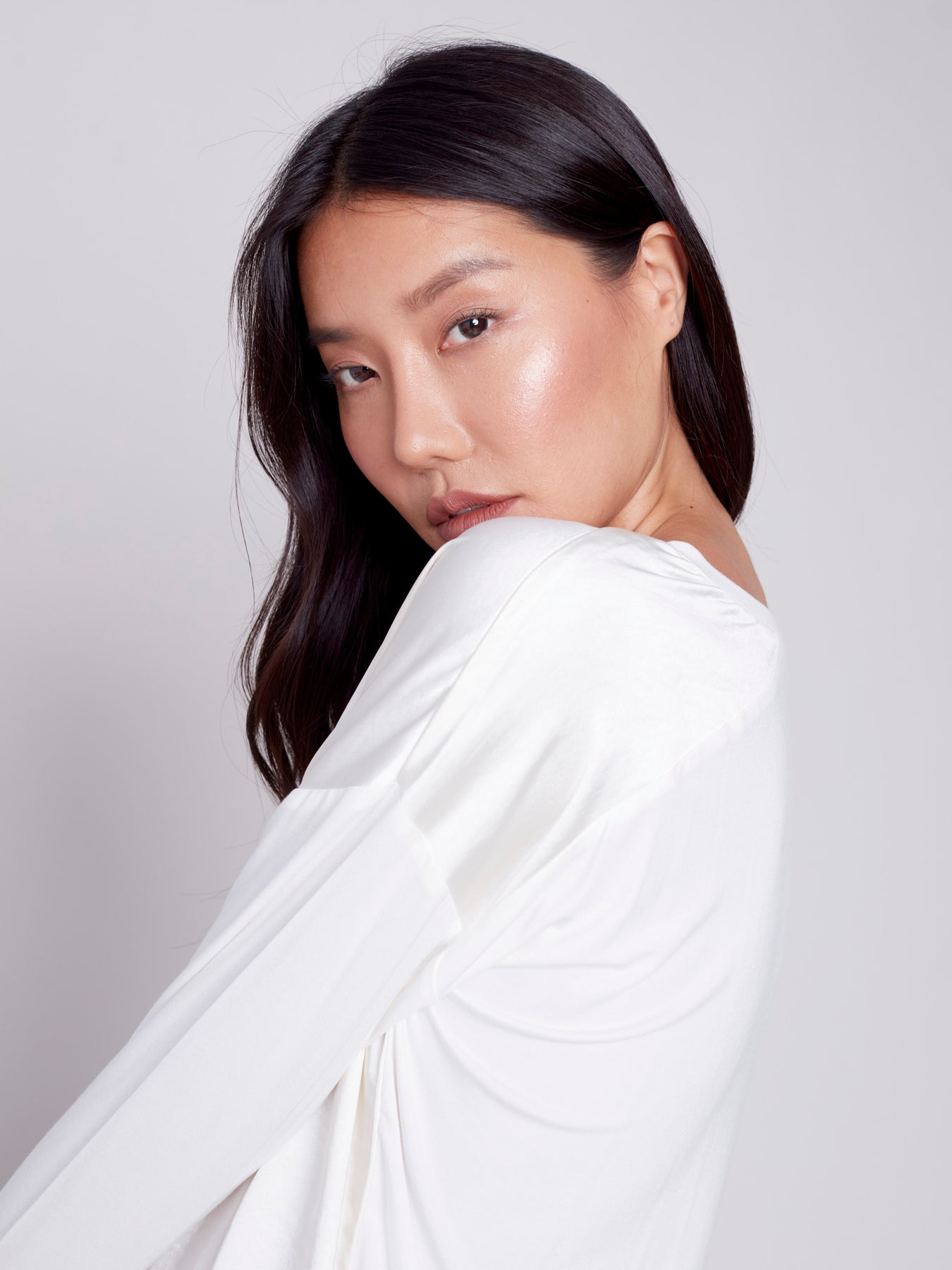 Charlie B Satin and Jersey Knit Top