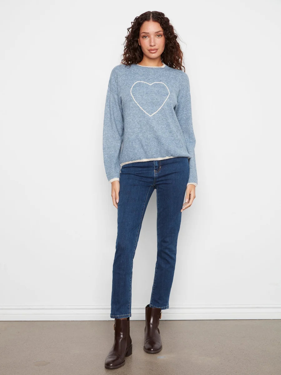 Charlie B Heart Mock Neck Sweater - Heather Storm