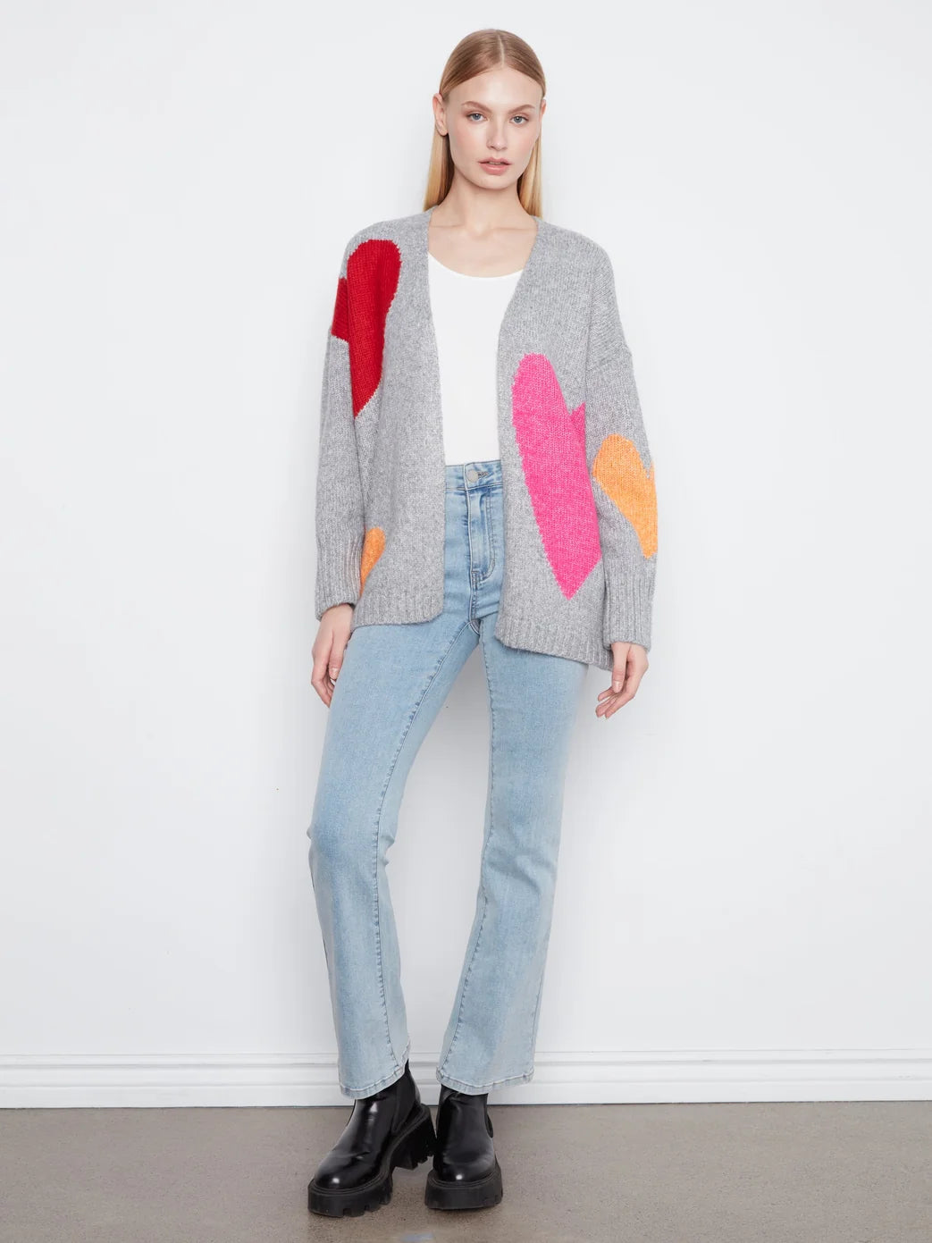 Charlie B Heart Cardigan Heather Grey