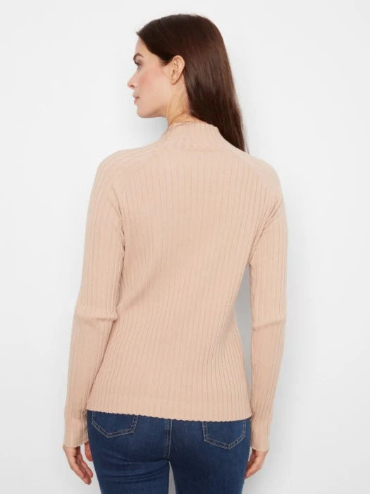 Charlie B Ribbed Knit Mock Sweater - Latte