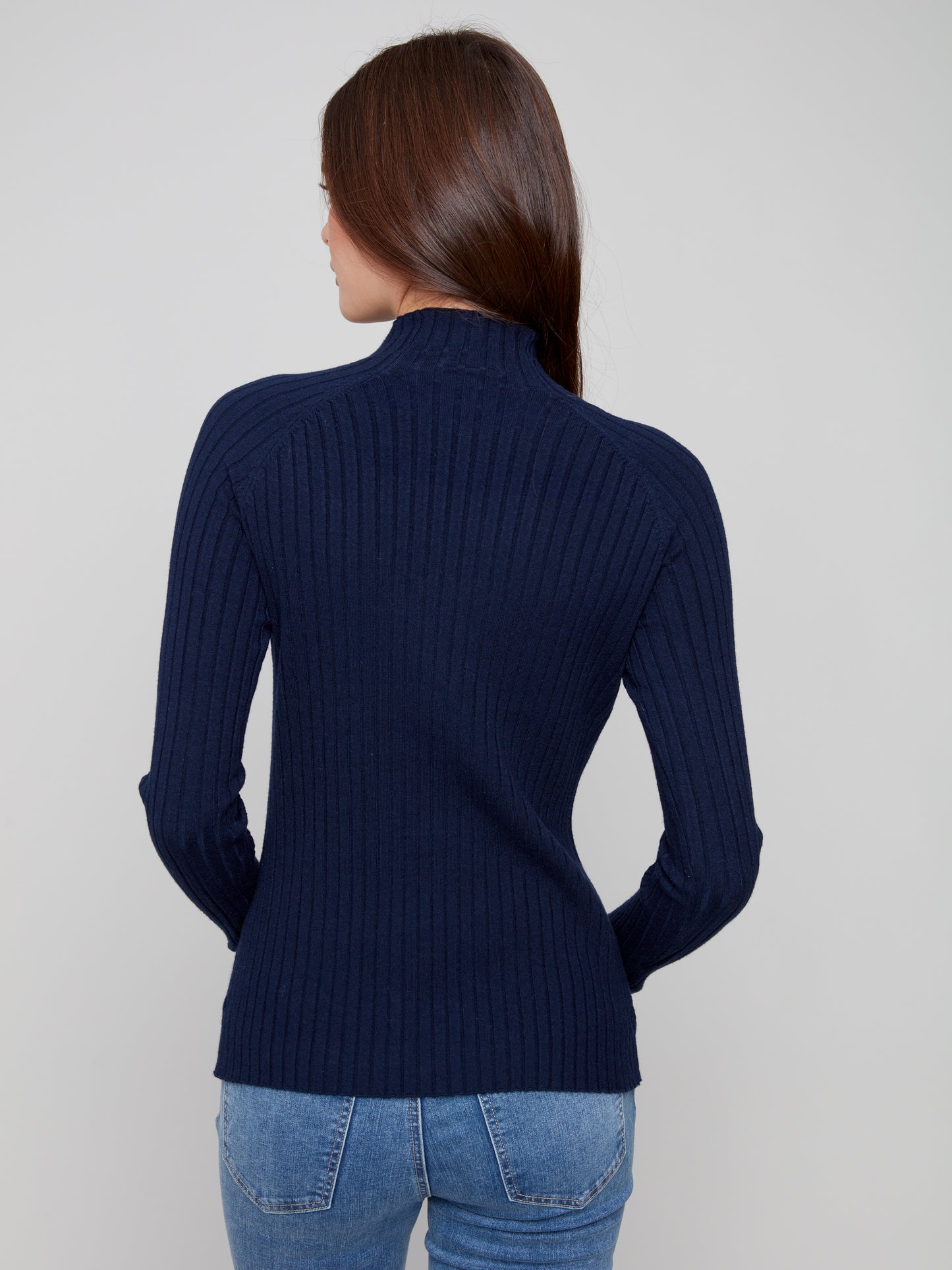 Charlie B Ribbed Knit Mock Sweater - Black