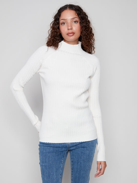 Charlie B Ribbed Knit Mock Sweater - Ecru