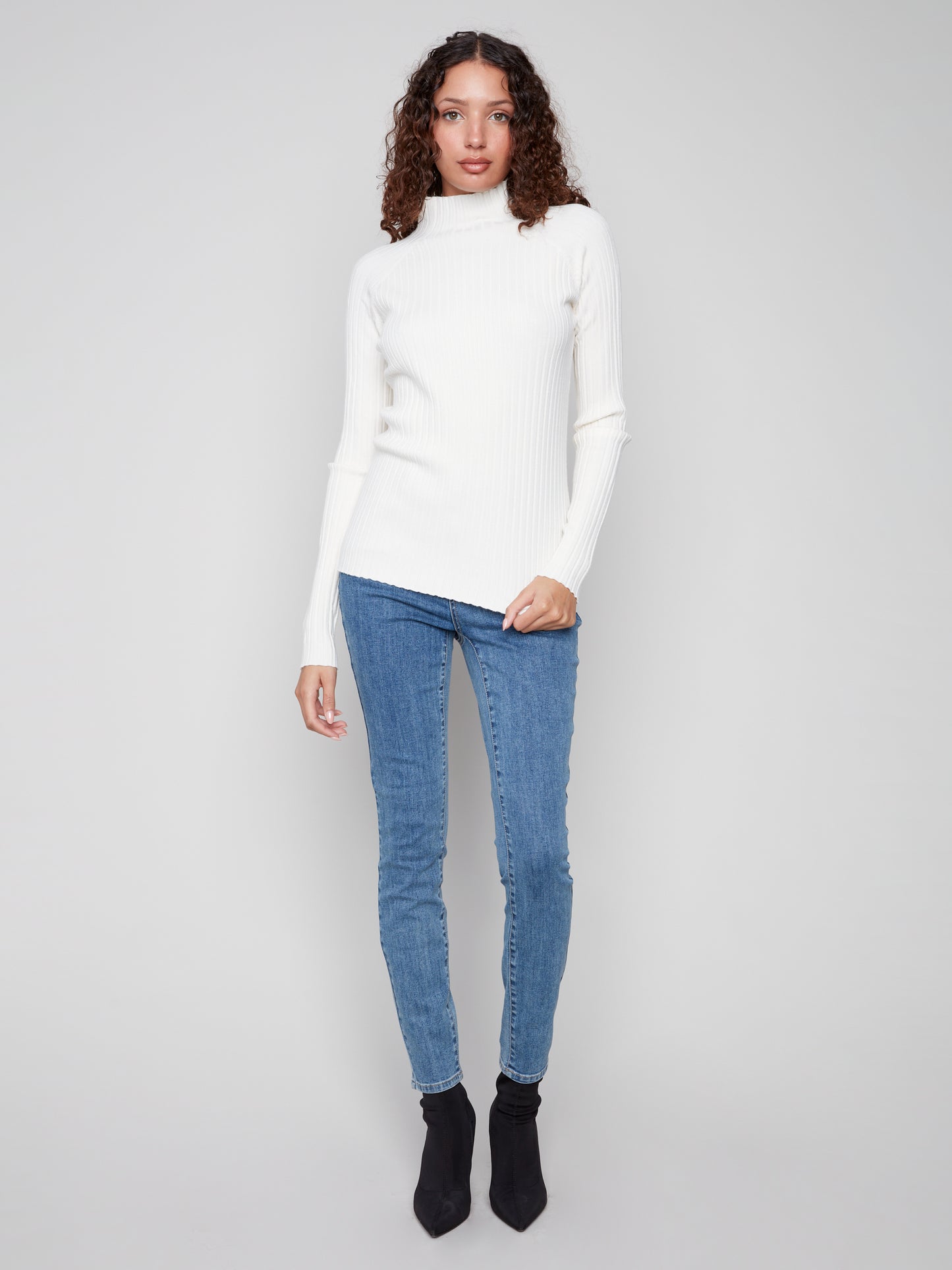 Charlie B Ribbed Knit Mock Sweater - Ecru