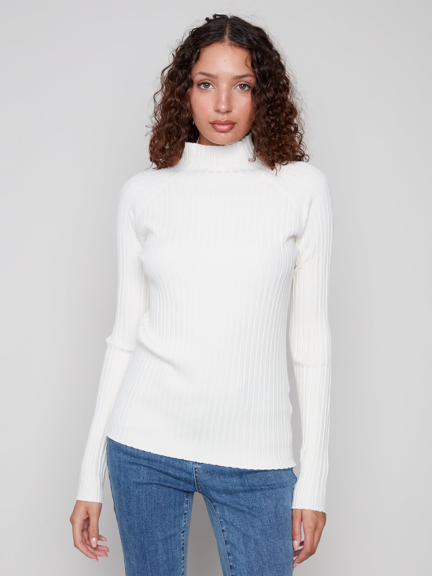 Charlie B Ribbed Knit Mock Sweater - Ecru