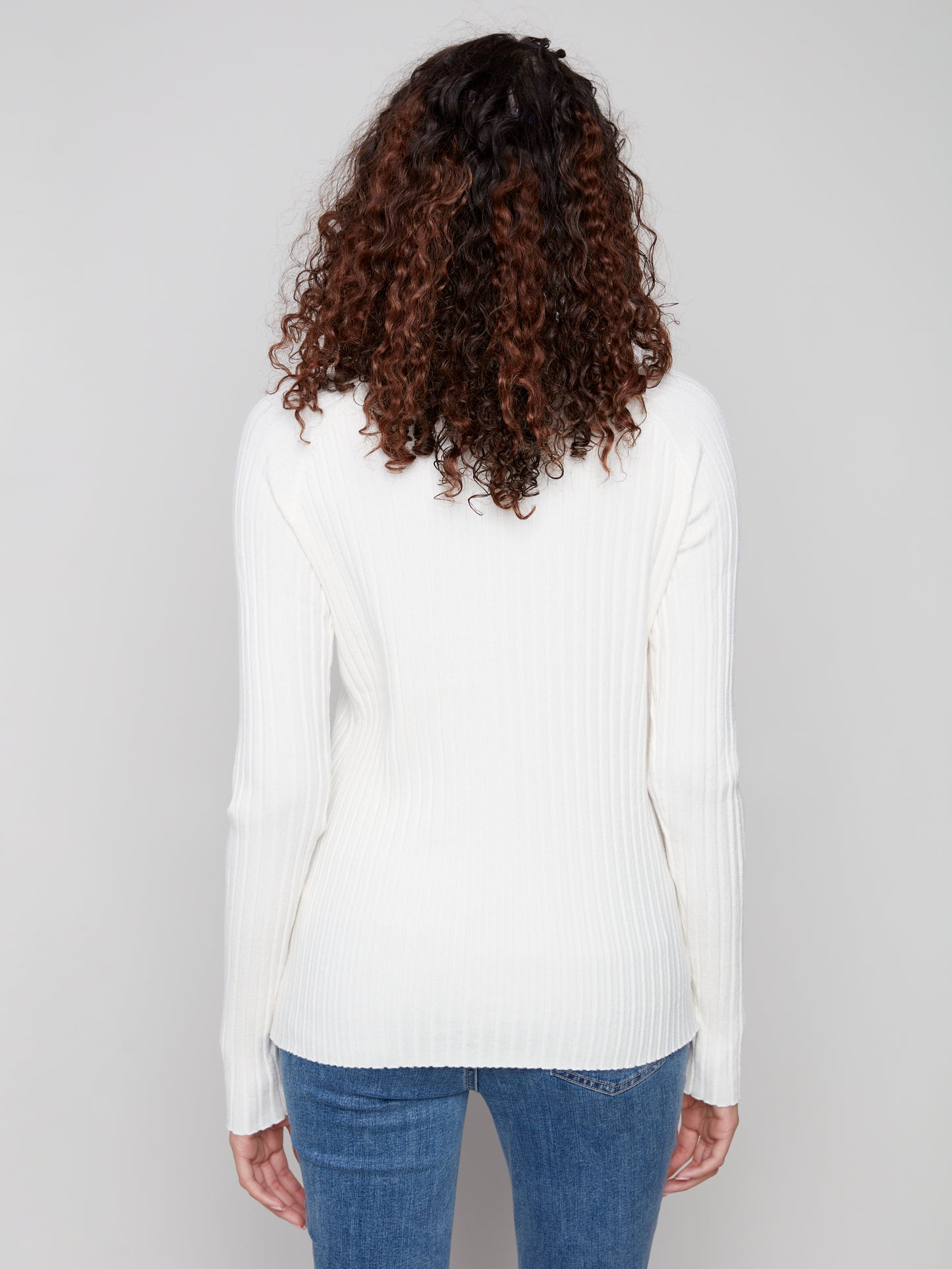 Charlie B Ribbed Knit Mock Sweater - Ecru