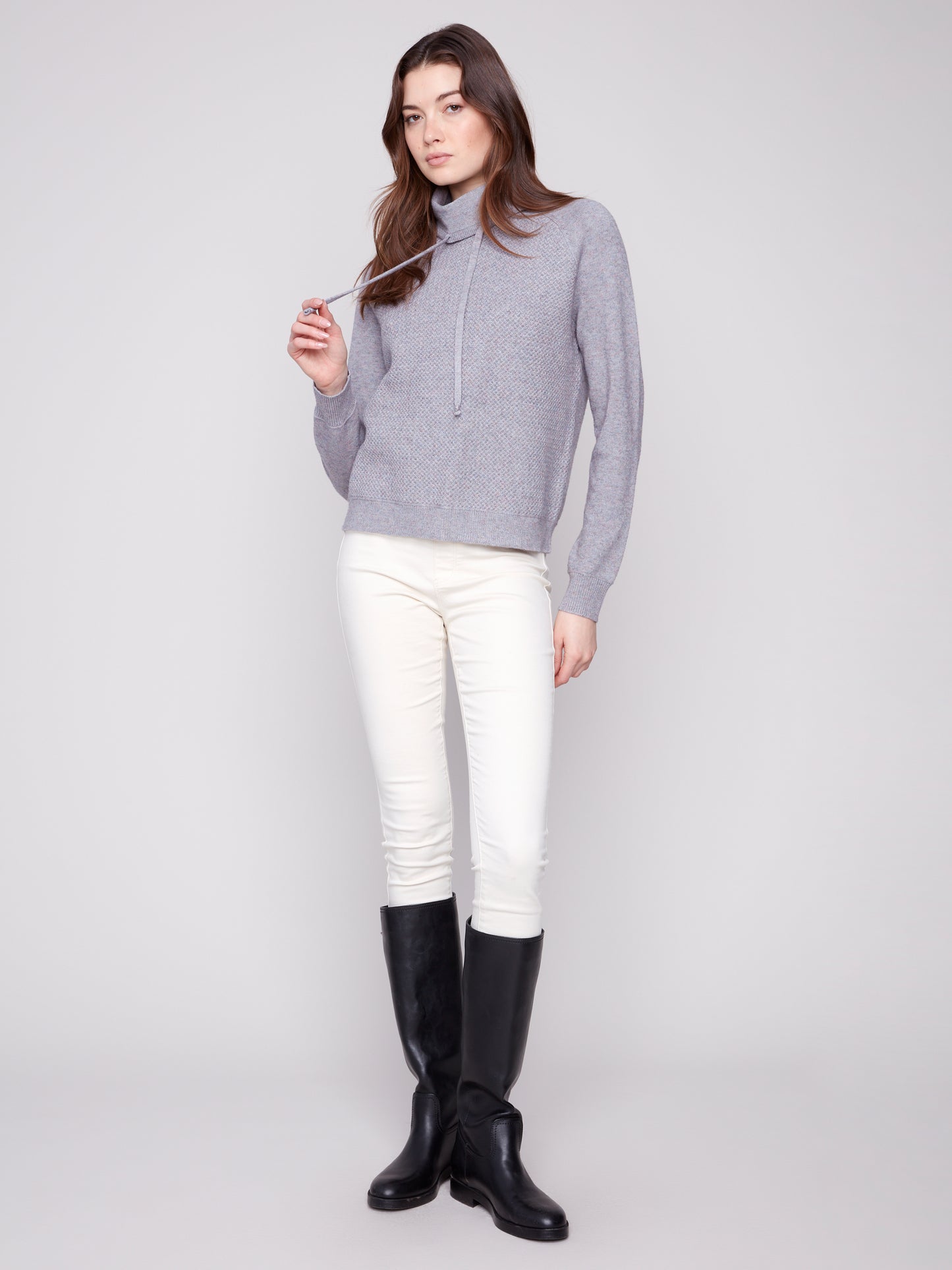 Charlie B Textured Cowl Neck Sweater - Heather Grey