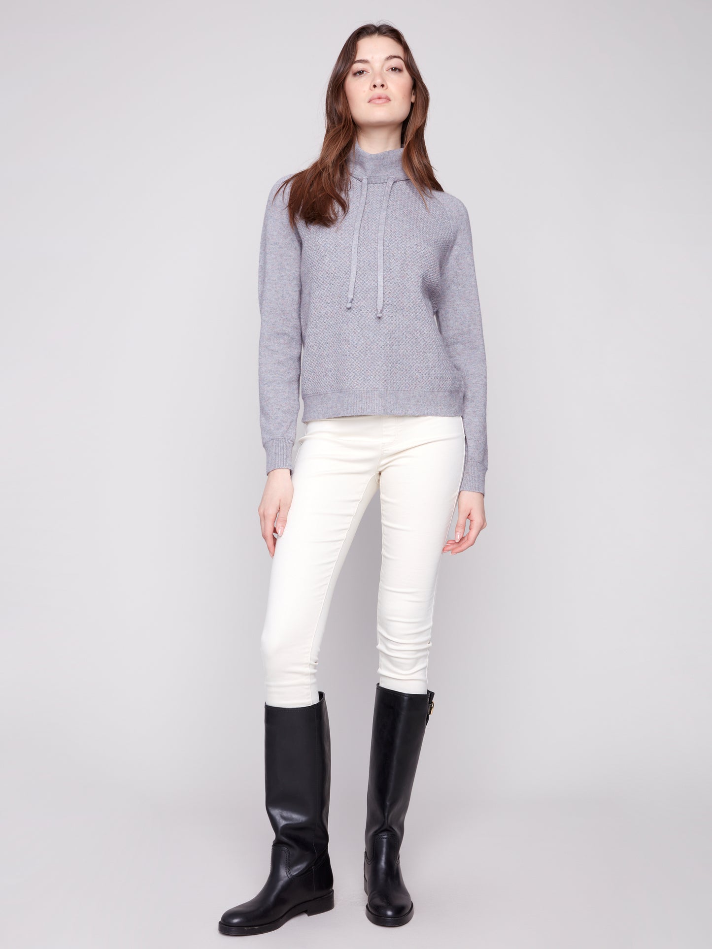 Charlie B Textured Cowl Neck Sweater - Heather Grey