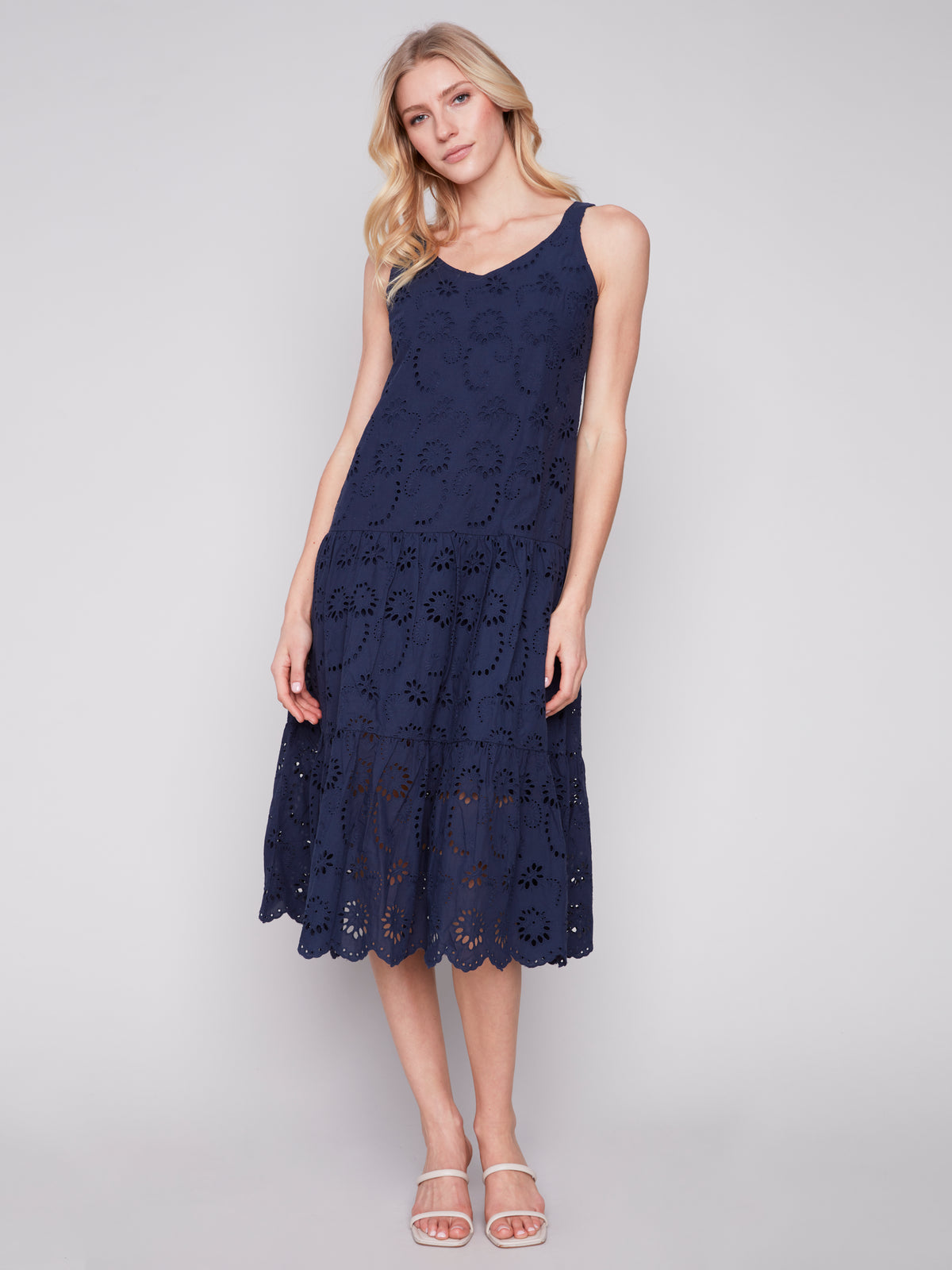 Charlie B Eyelet Midi Dress - Navy