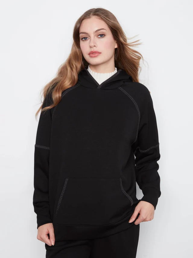 Charlie B Blanket Stitch Soft Scuba Hoodie - Black