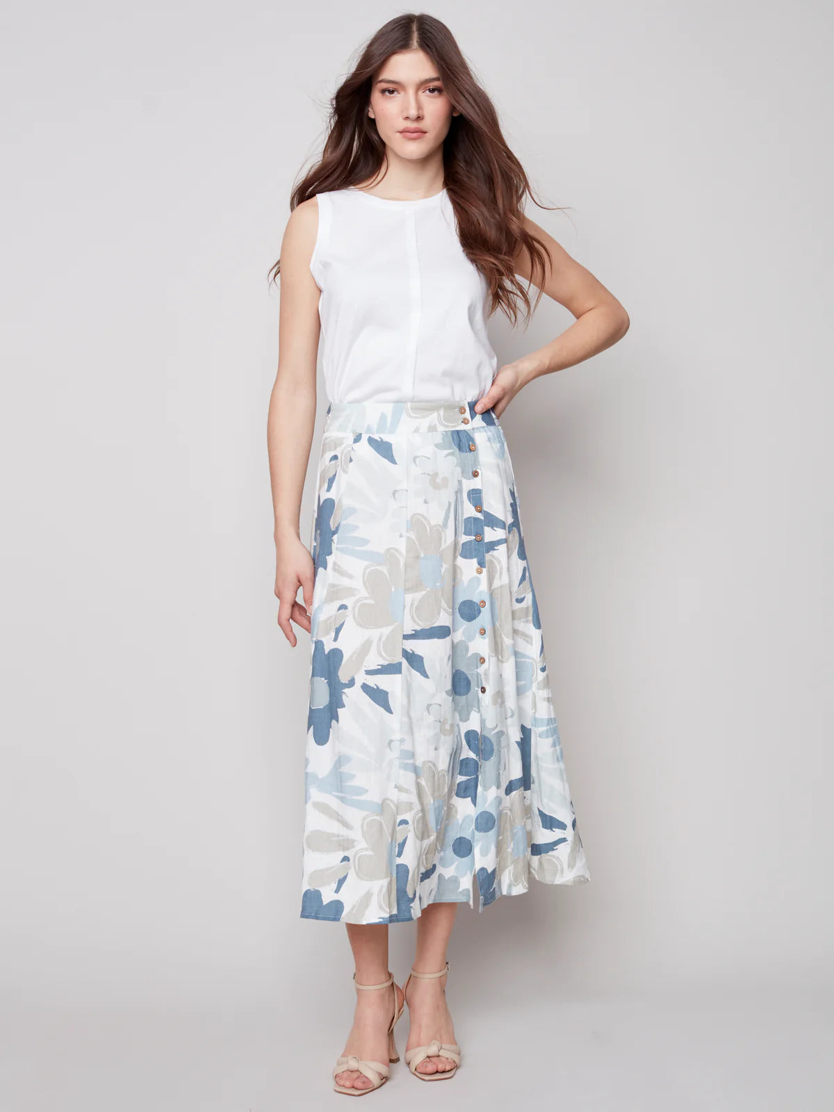 Charlie B Flower Power Linen Skirt-Basil