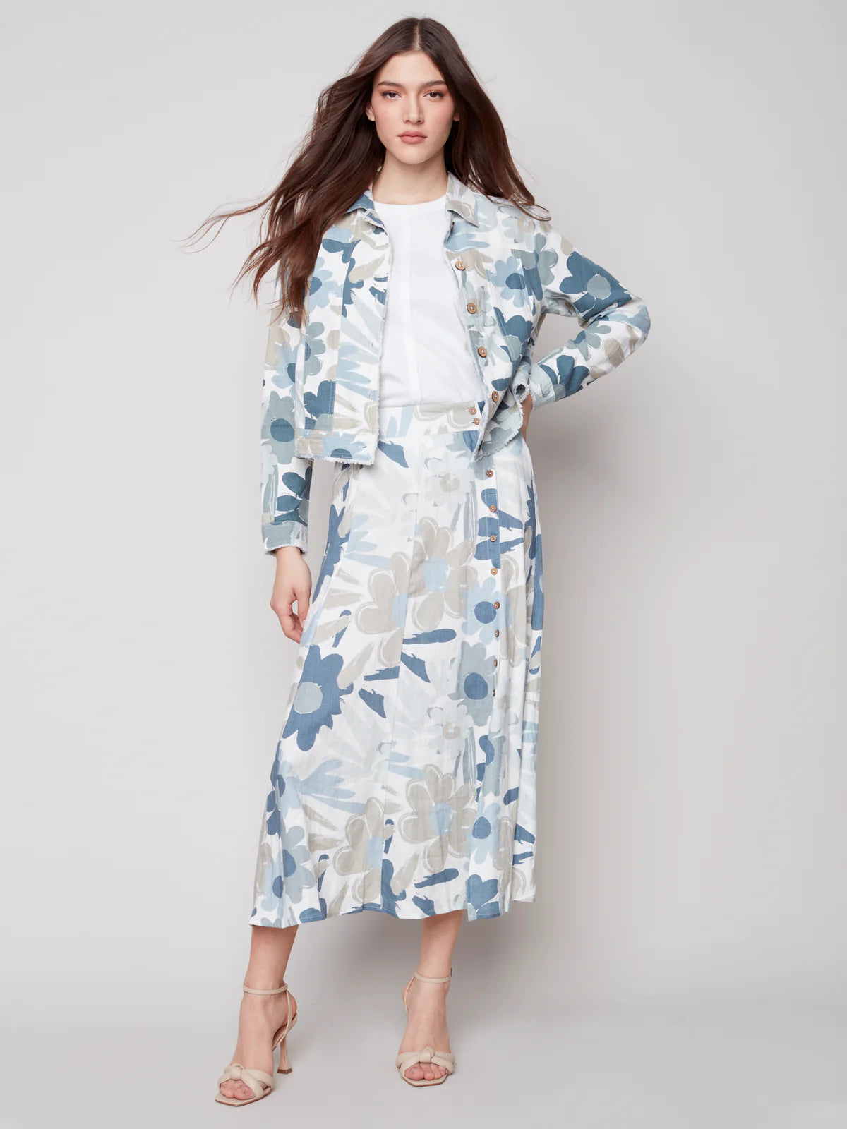Charlie B Flower Power Linen Skirt-Basil