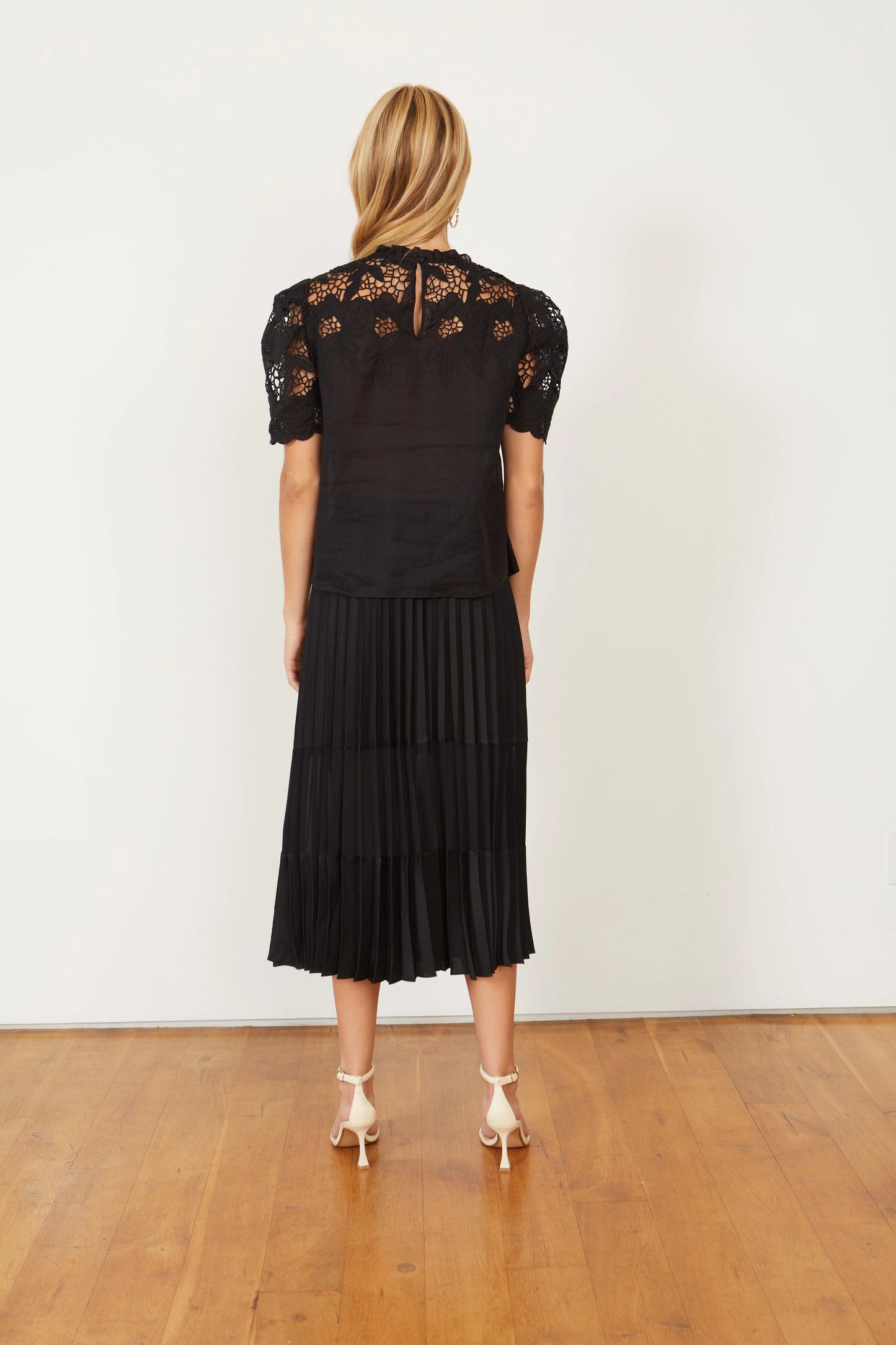 Caballero Mia Pleated Black Mesh Panel Skirt