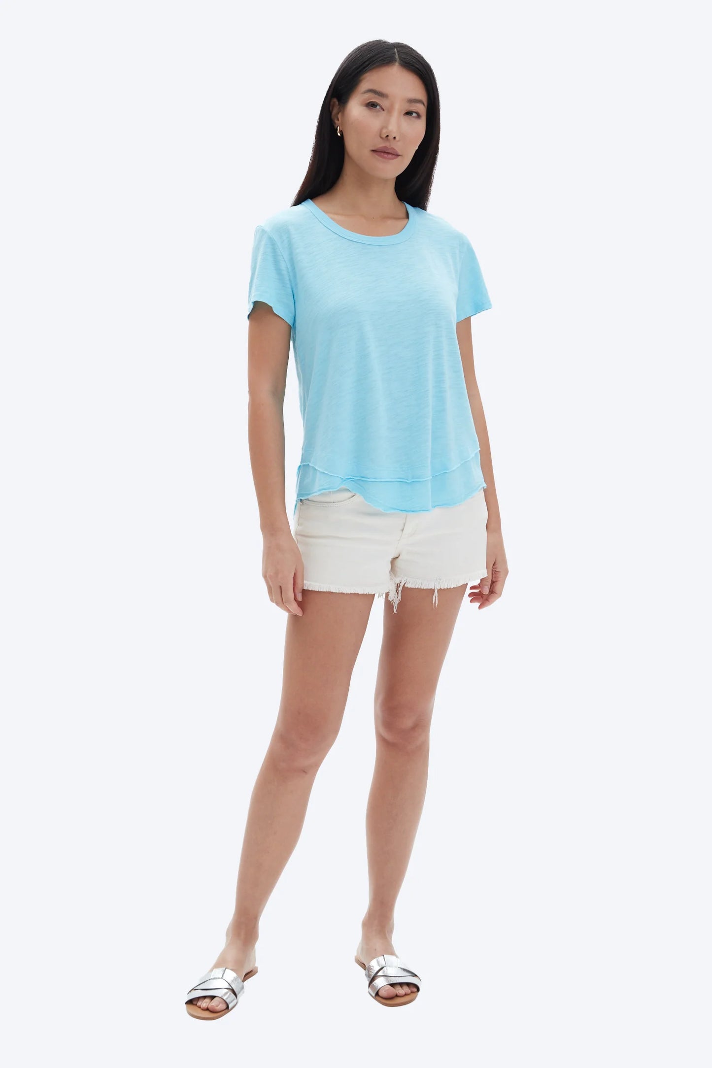 CHRLDR S/S Ava Mock Neck T-Shirt Vivid Cyan