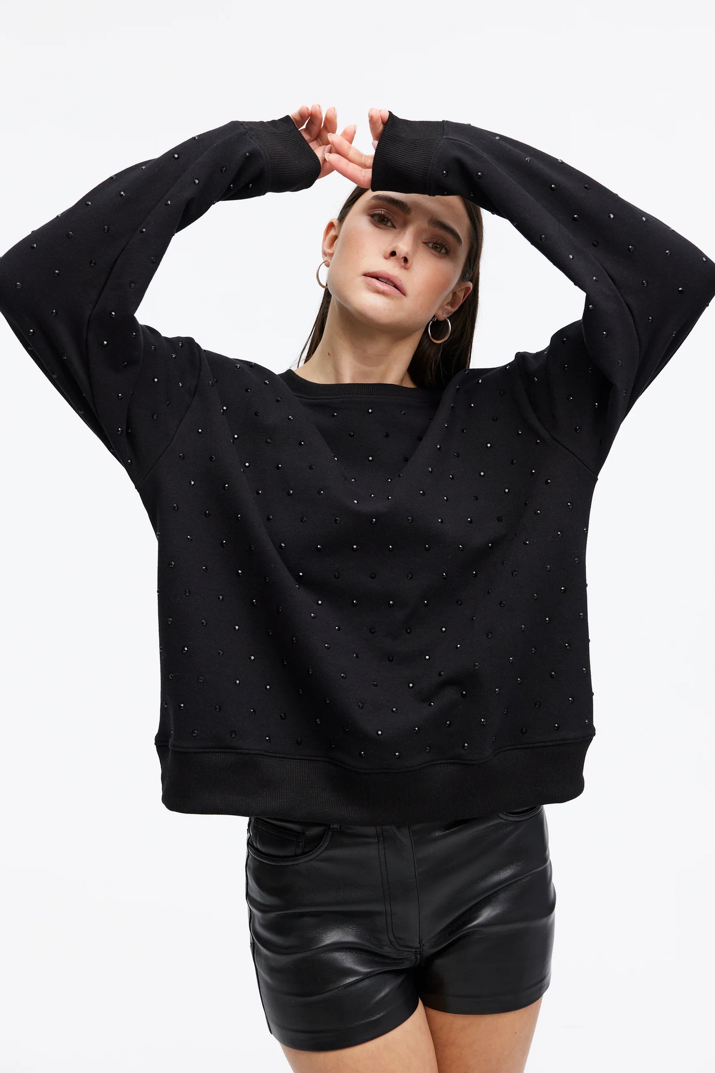 CHRLDR Angela All Over Studs Straight Crewneck Sweatshirt