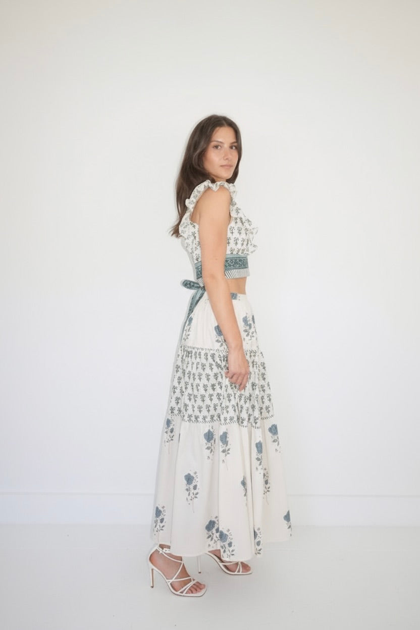 Nibi MTK Drue Tiered Skirt - Mystic Blue Rose