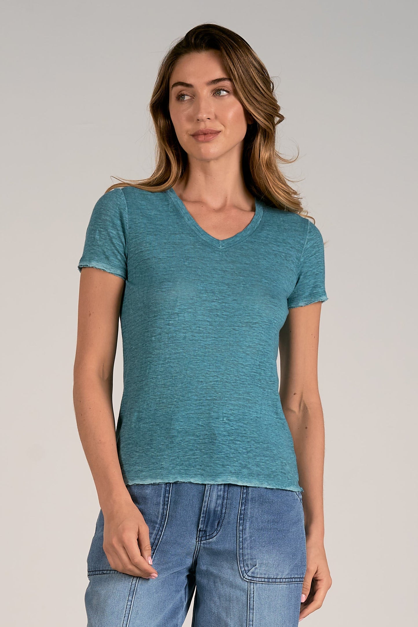 Elan Short Sleeve V Neck Tee-Peacock