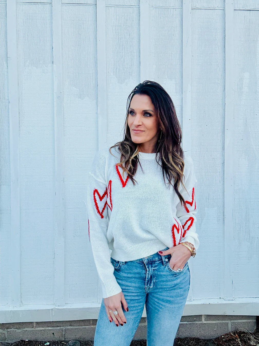 Elan Heart Sweater White/Red