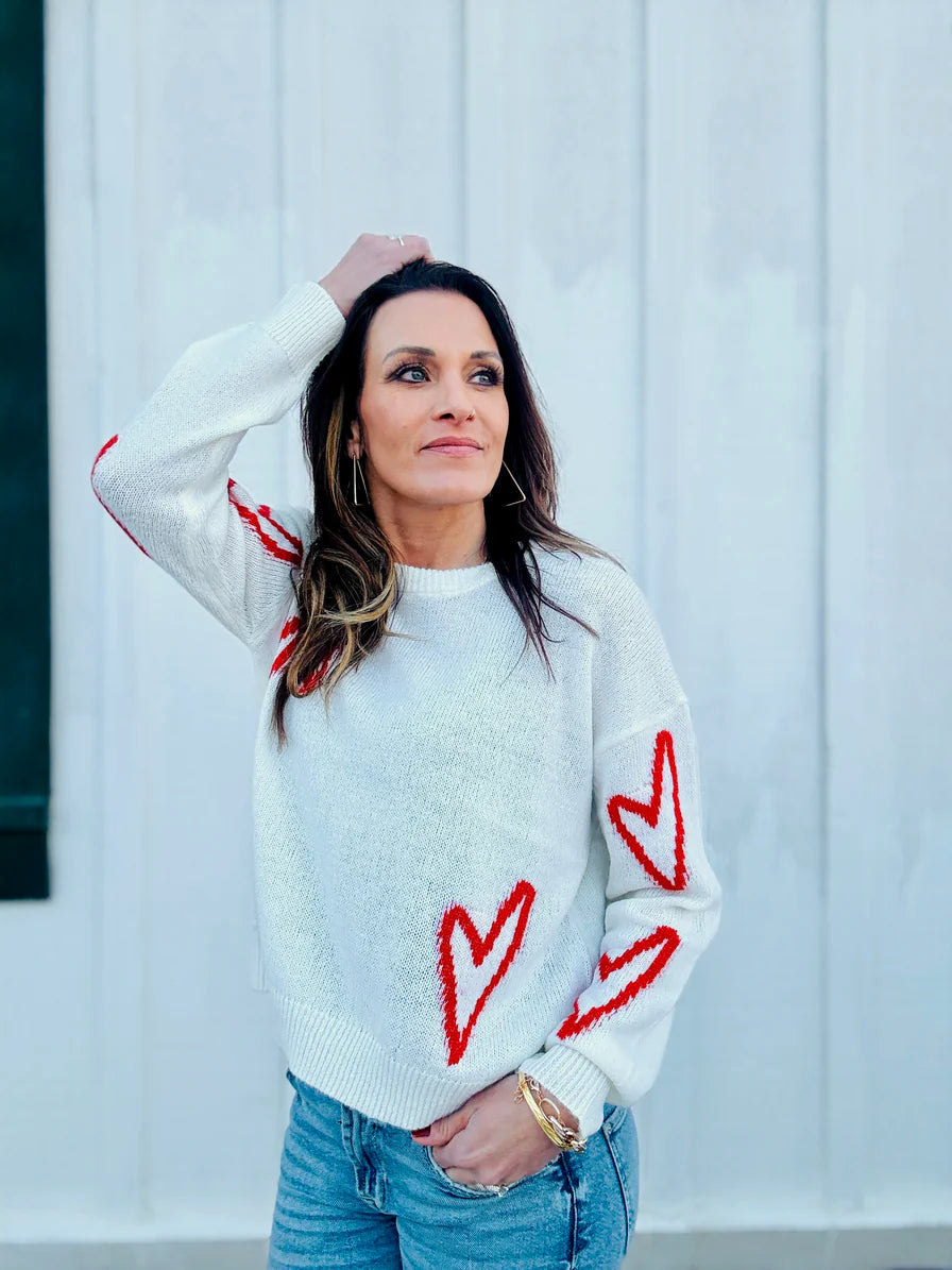 Elan Heart Sweater White/Red