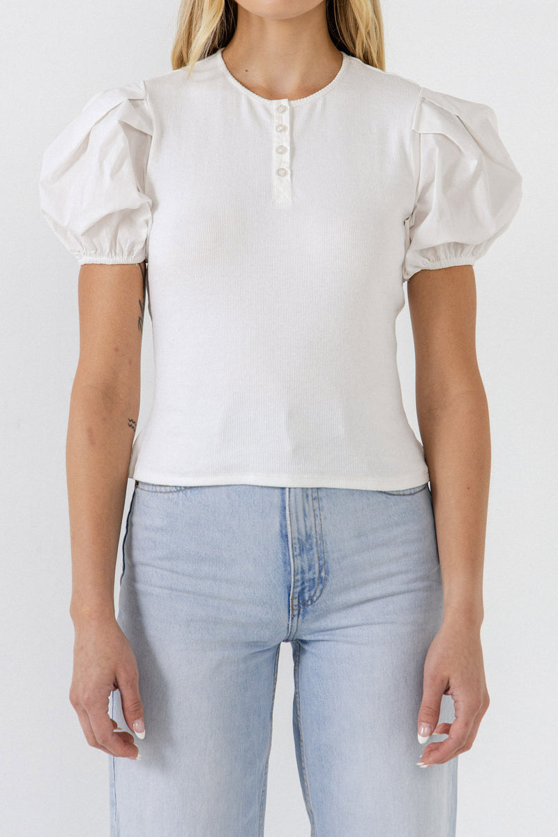 Maven West Puff Sleeve Henley Top