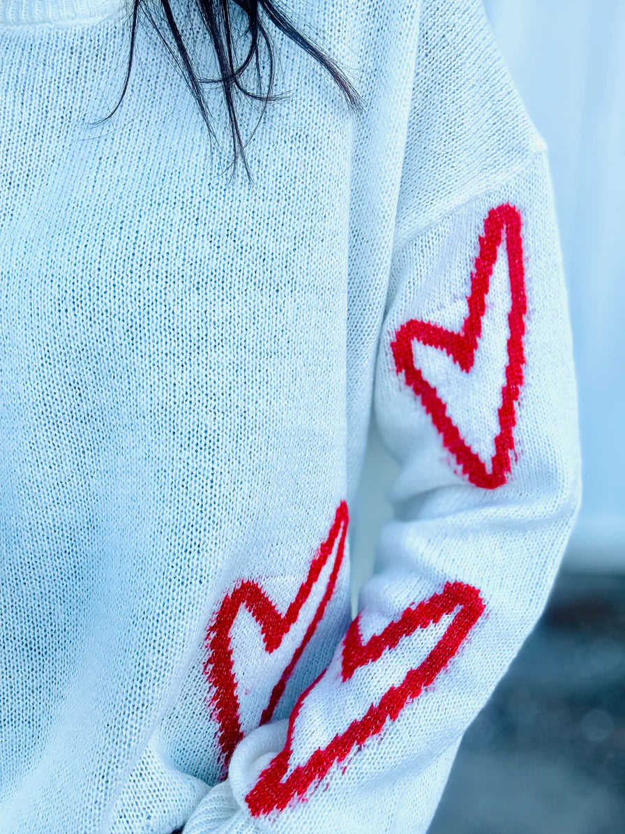 Elan Heart Sweater White/Red