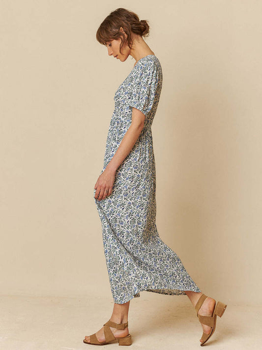 Indi & Cold Leaf Print Dress - Indigo