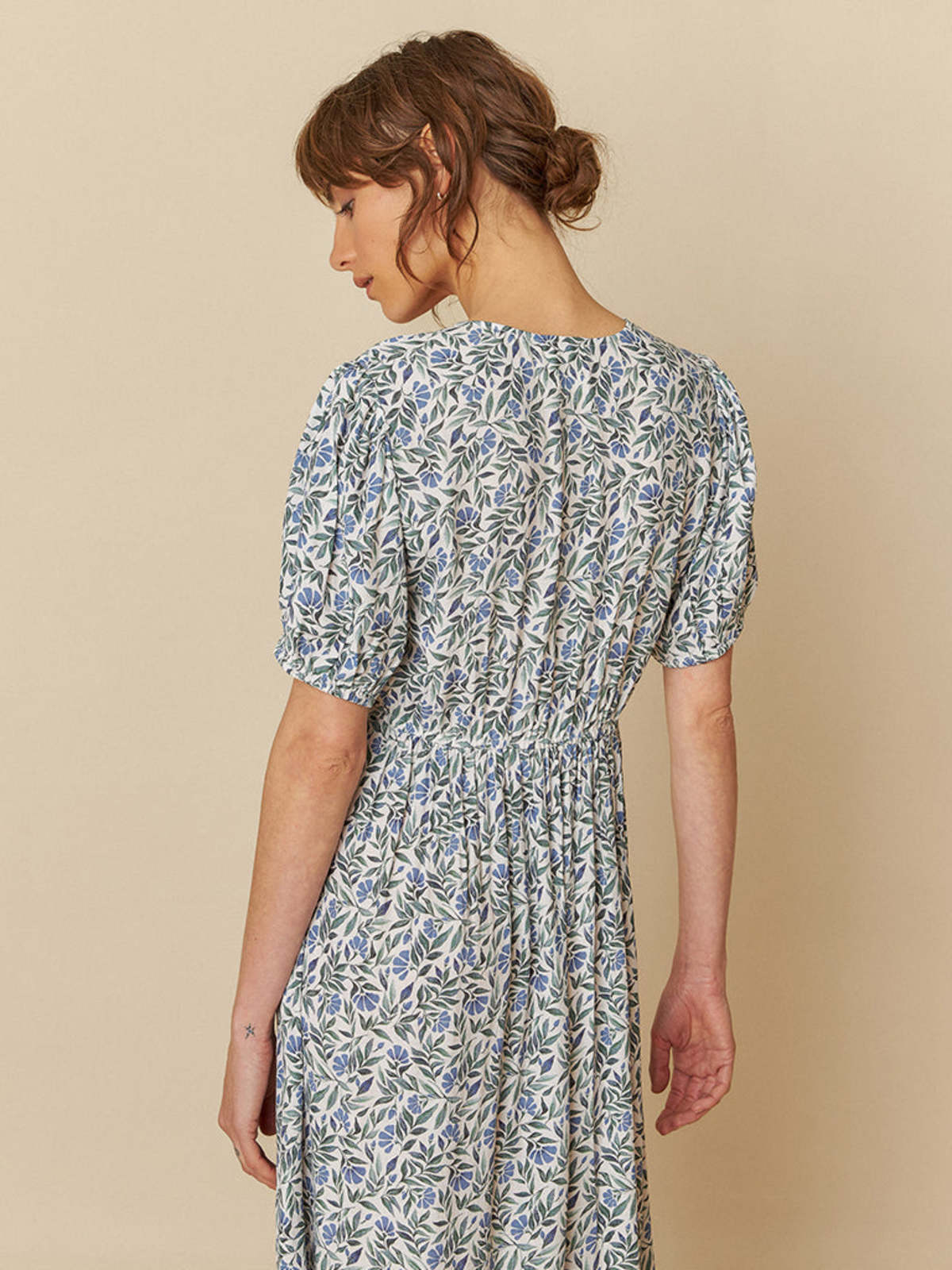 Indi & Cold Leaf Print Dress - Indigo