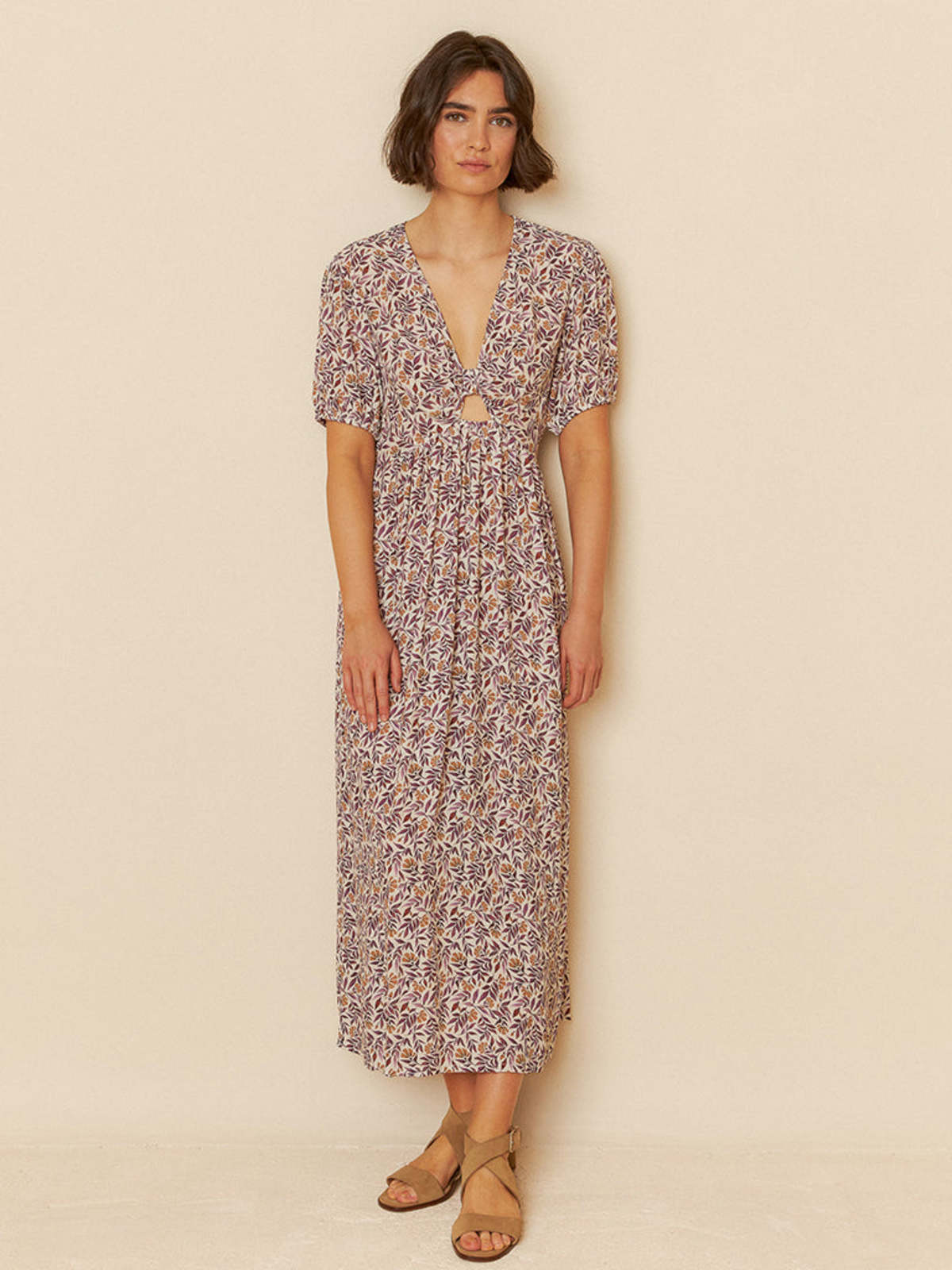 Indi & Cold Leaf Print Dress - Violeta