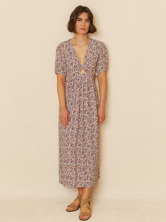 Indi & Cold Leaf Print Dress - Violeta