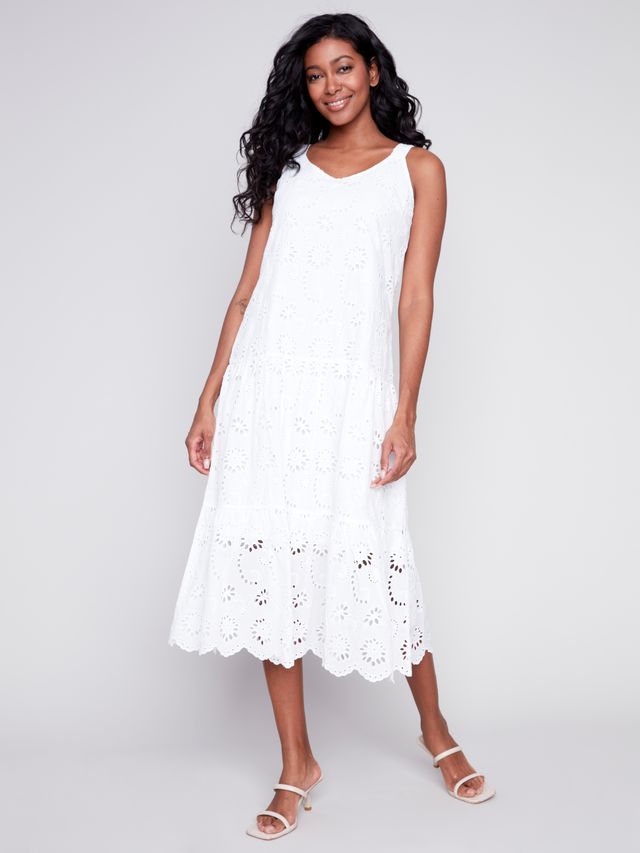 Charlie B Eyelet Midi Dress - White Zest Charlie B Eyelet Midi Dress - White Zest