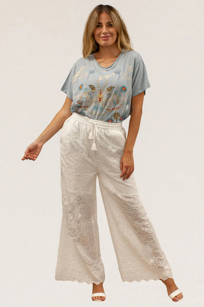 Caite & Kyla Seo Joya Eyelet Pant - White