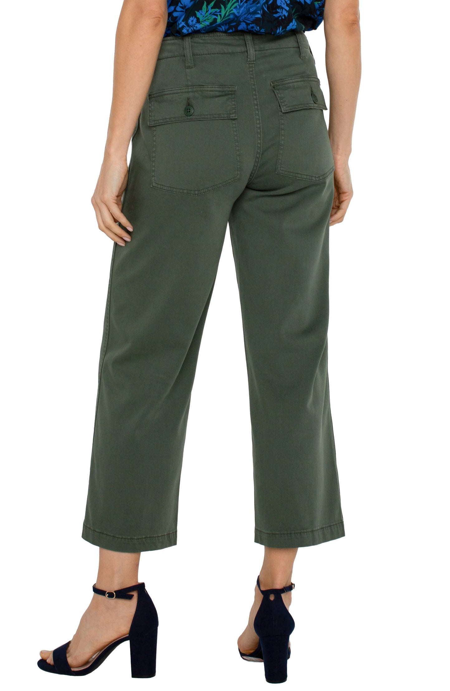 Liverpool Cargo Wide Leg Crop Moss Green