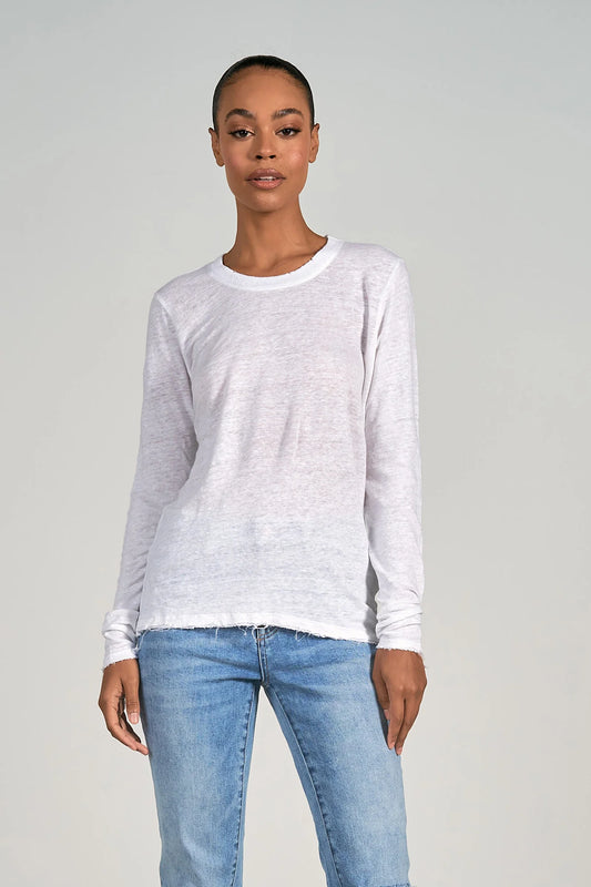 Elan L/S Linen Fray Crew Neck Tee
