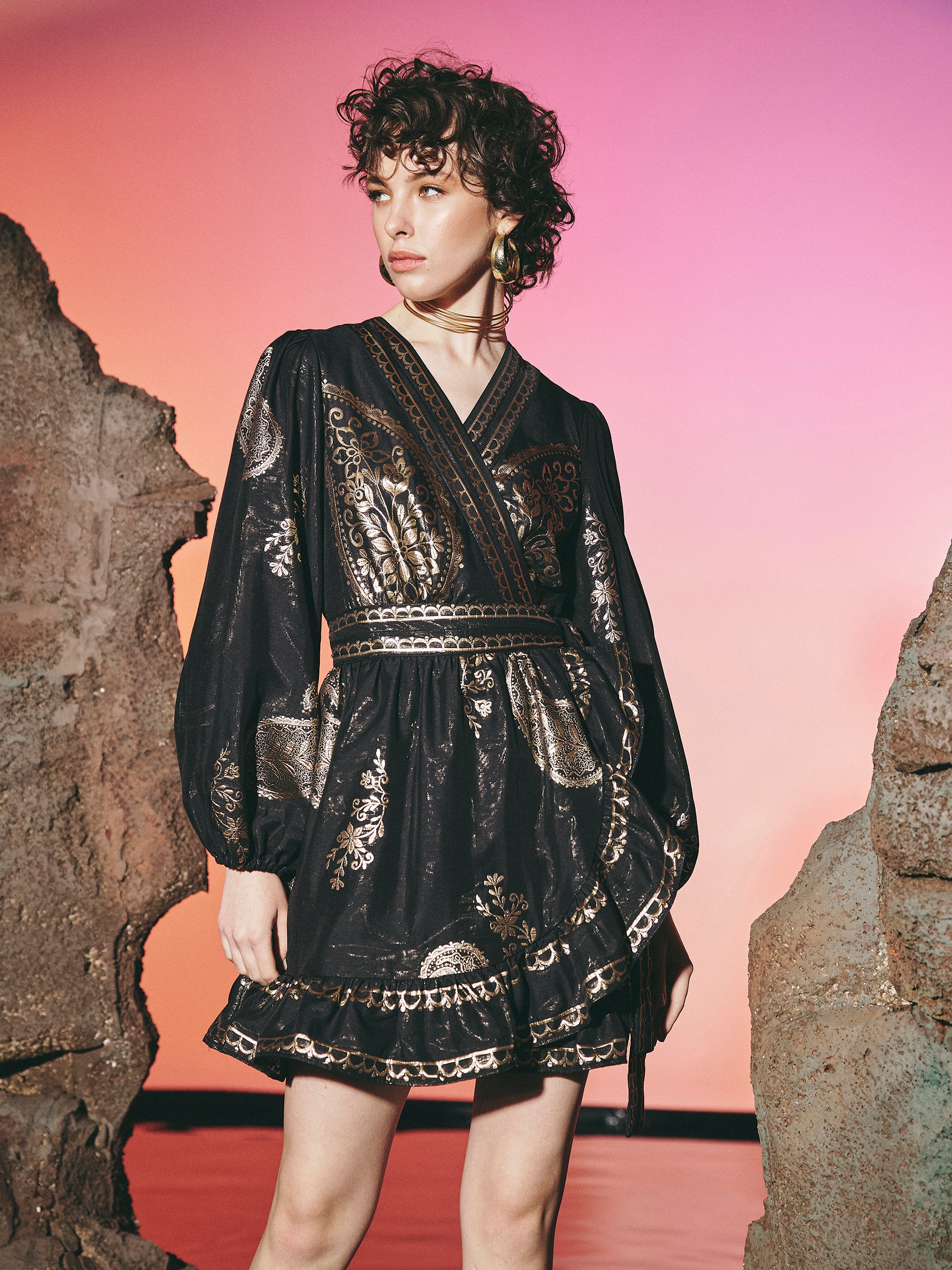 Lace Jacquard Wrap Mini Dress Lace Jacquard Wrap Mini Dress