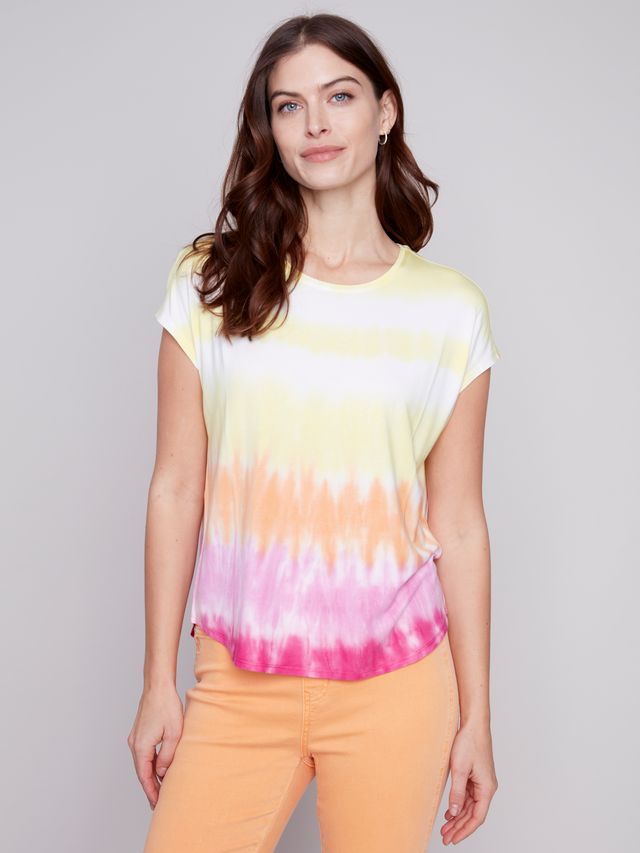 Charlie B Tie Dye Dolman Top -Sunset