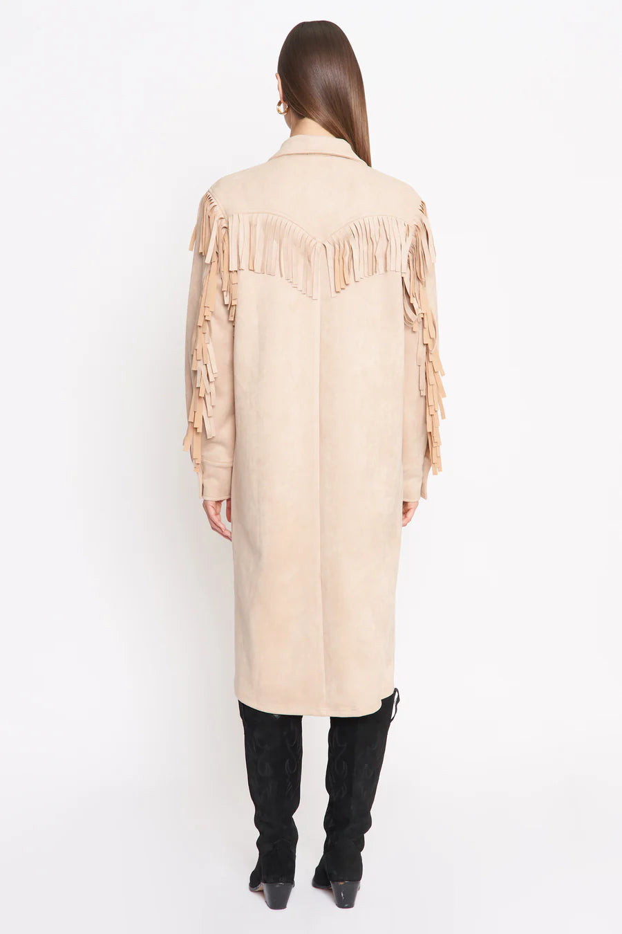4SI3nna Trudy Fringed Faux Suede Longline Jacket