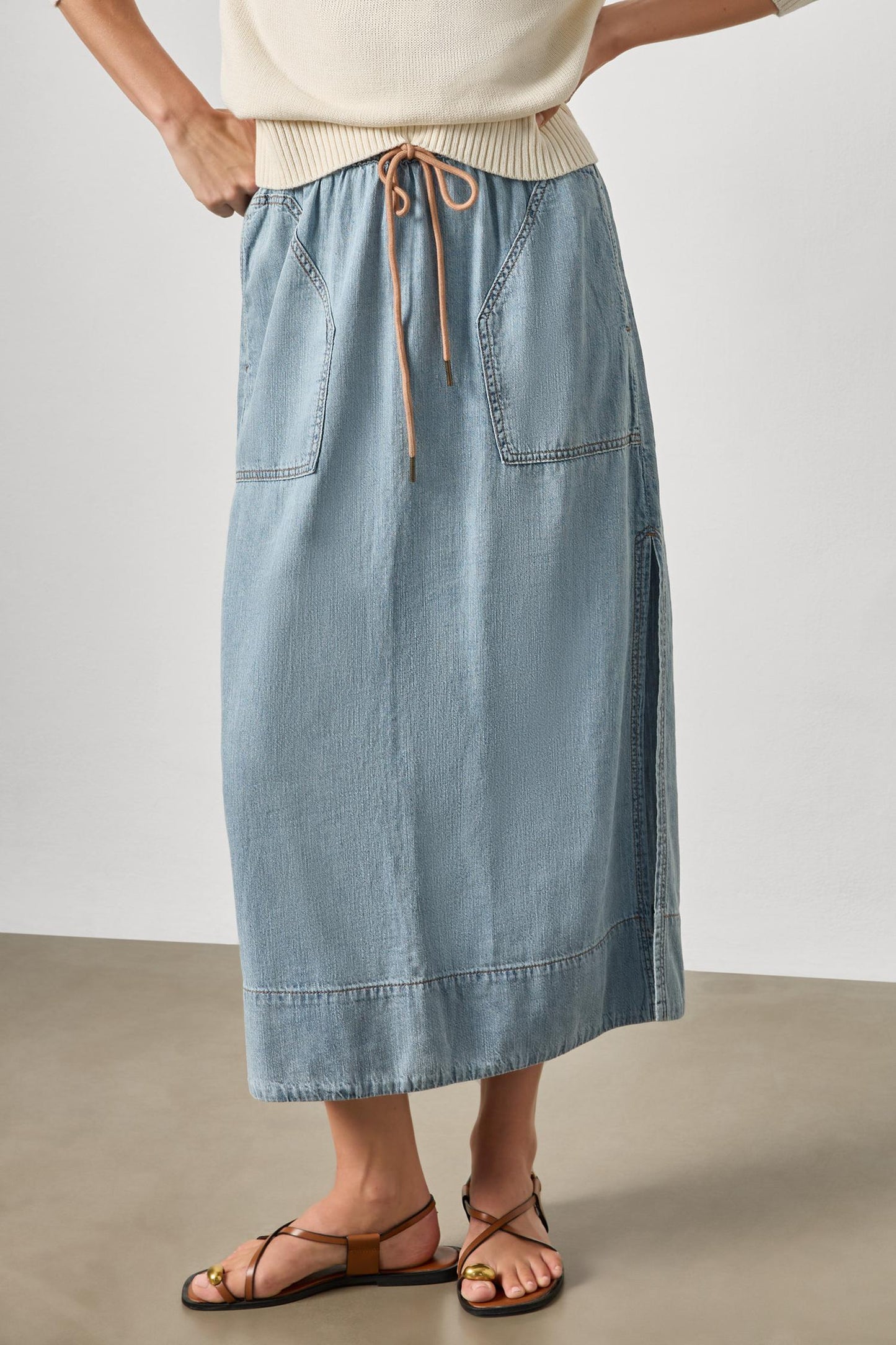 Lilla P Denim Drawcord Skirt Blue Wash