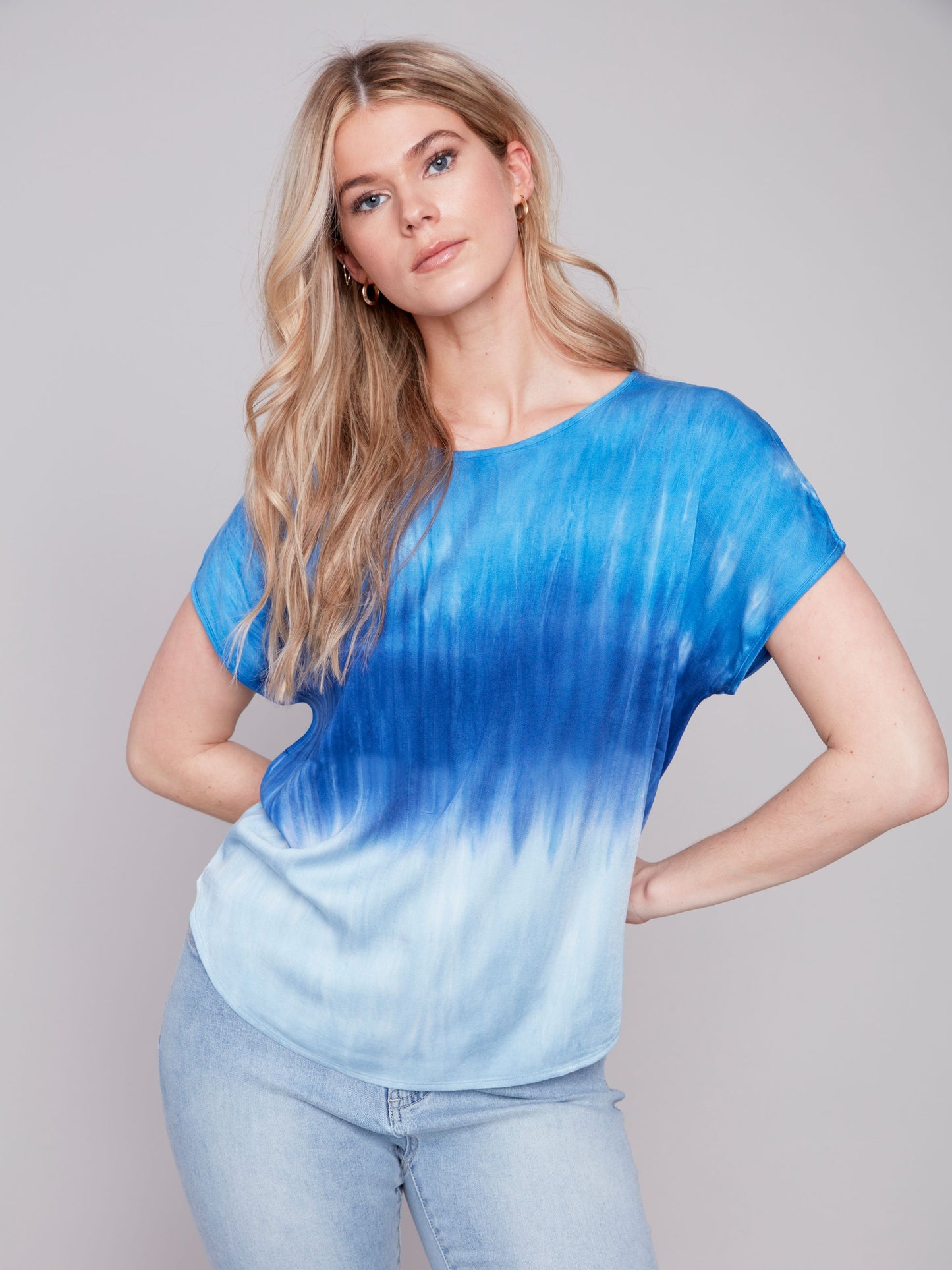 Charlie B Tie Dye Dolman Top -Sky