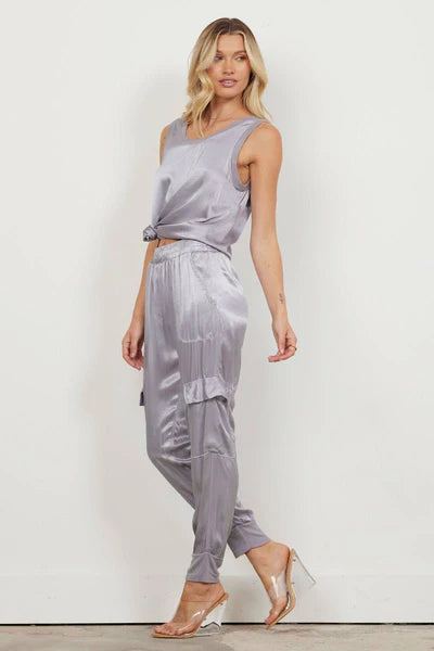 LAmade Satin Cargo Jogger - Chrome