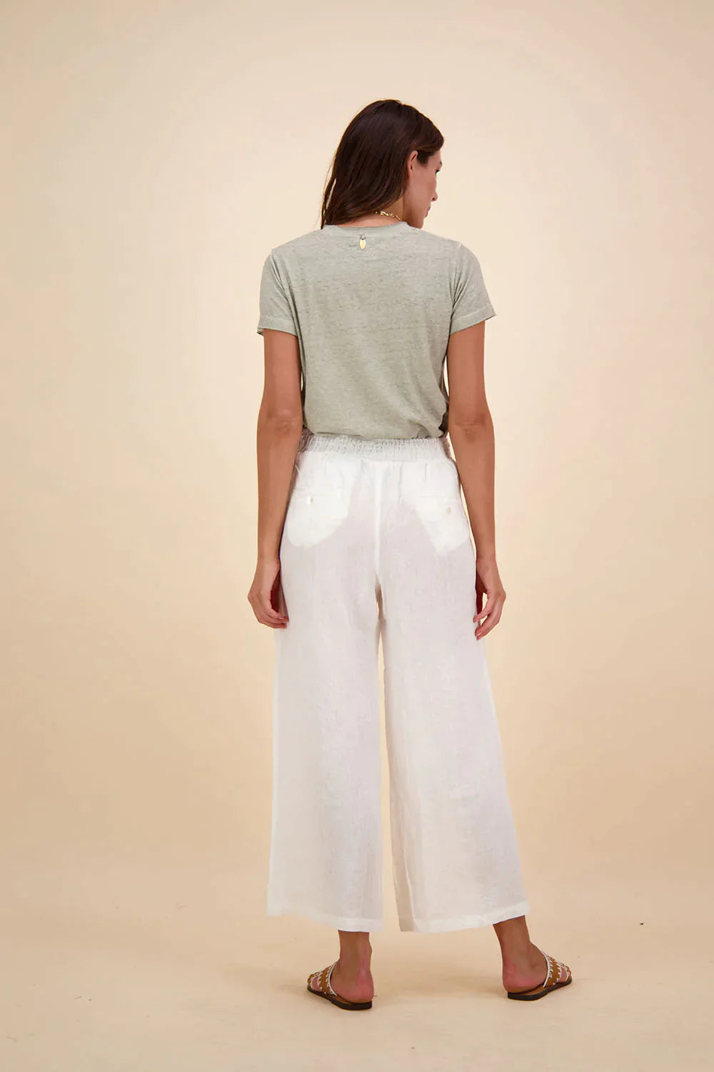 Rubyyaya Pula Linen Pant White / Navy Stitch