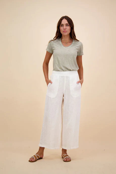 Rubyyaya Pula Linen Pant White / Navy Stitch
