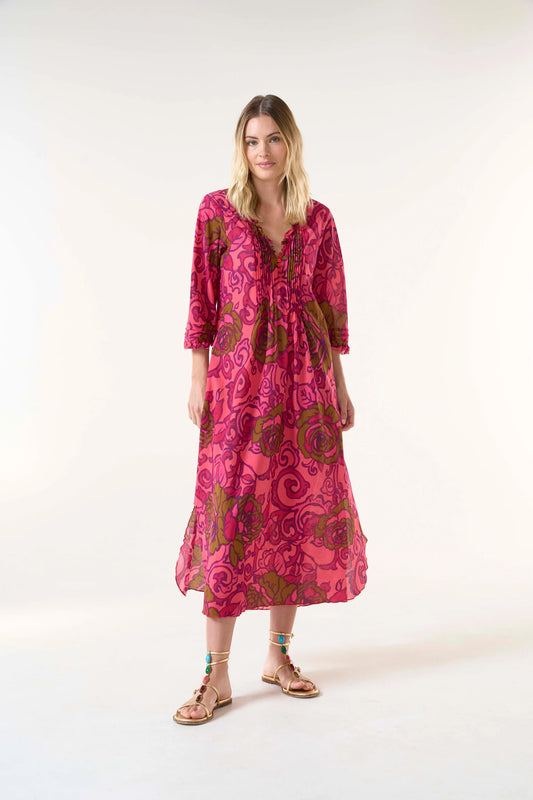 One Season Long Poppy San Sebastian Dress -  Hot Coral