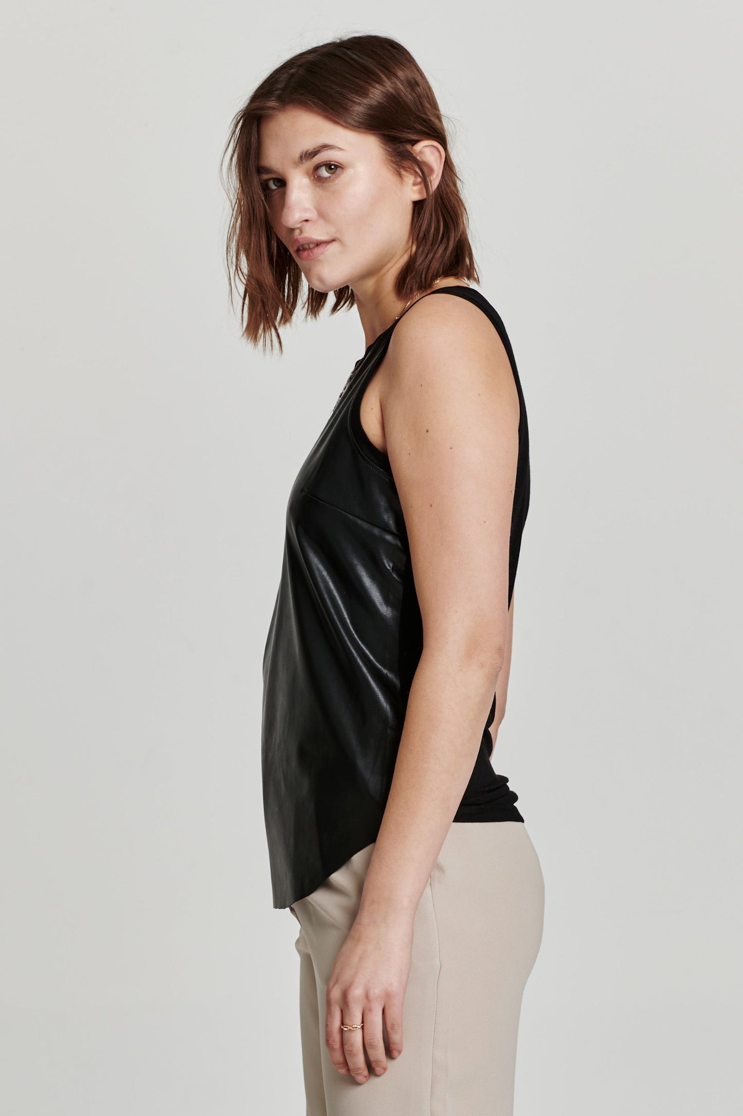 Another Love Carmela Vegan Leather Tank-Black