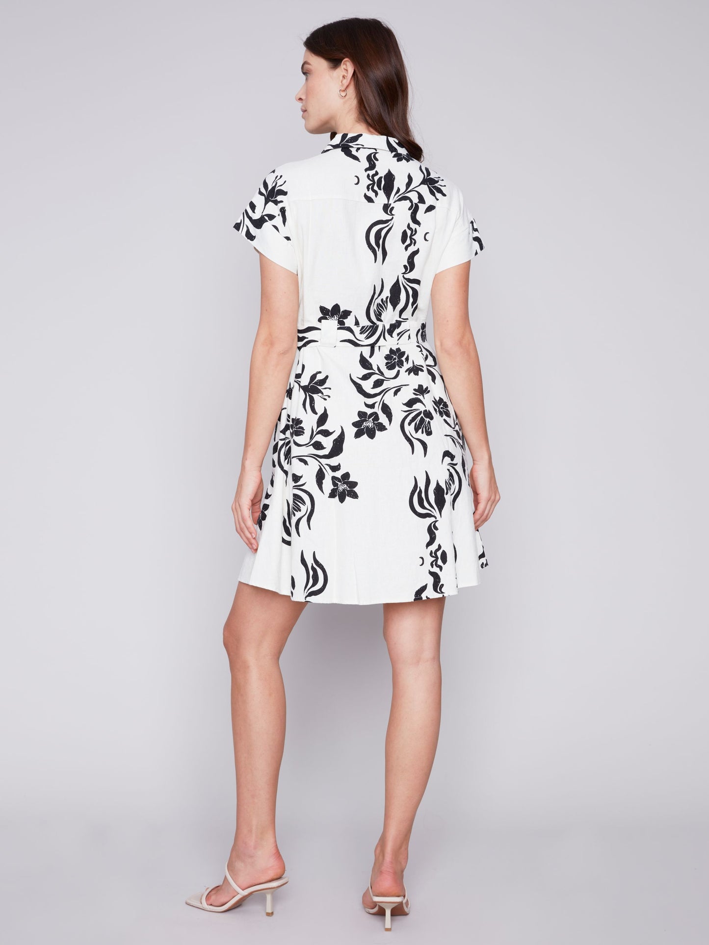 Charlie B Dress Floral Linen Dress-Cream/Black