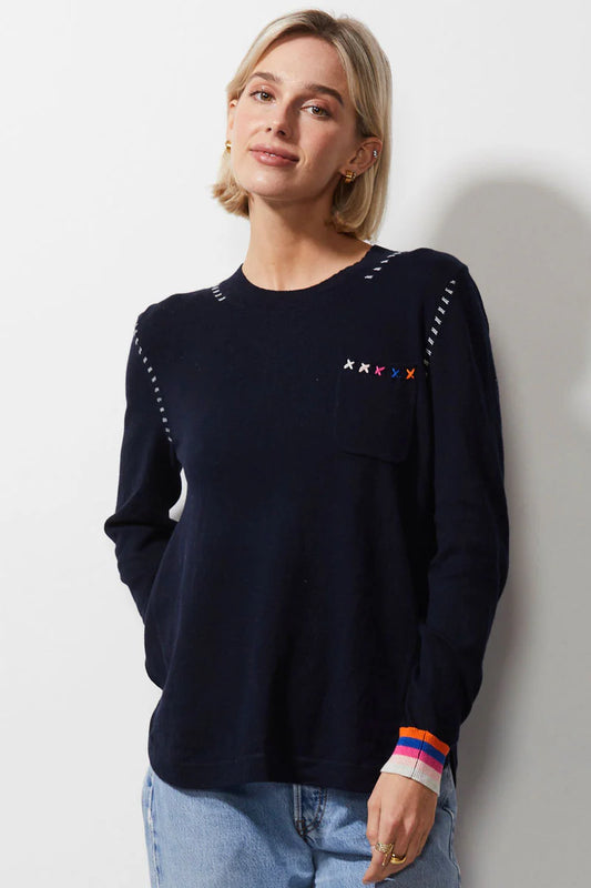 Zaket & Plover Handwork Curve Sweater Navy 6326